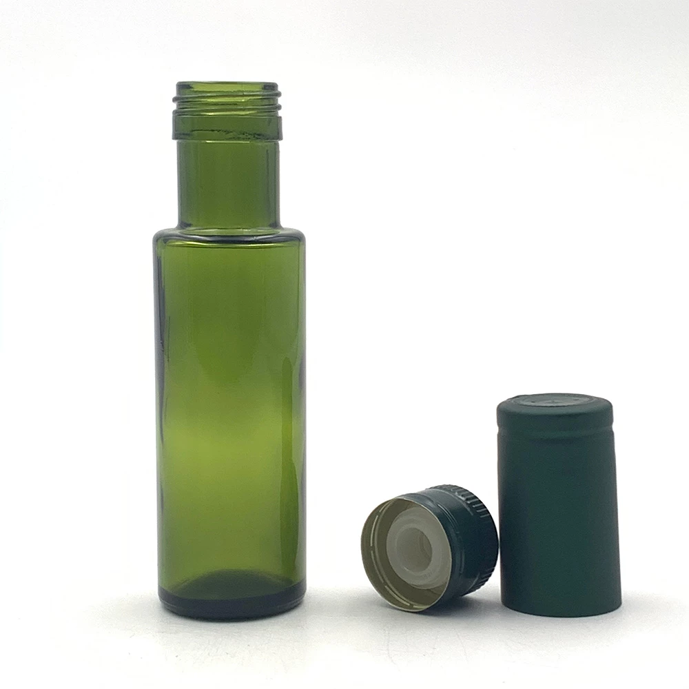 Garrafa redonda de azeite de oliva verde-escura de 100ml