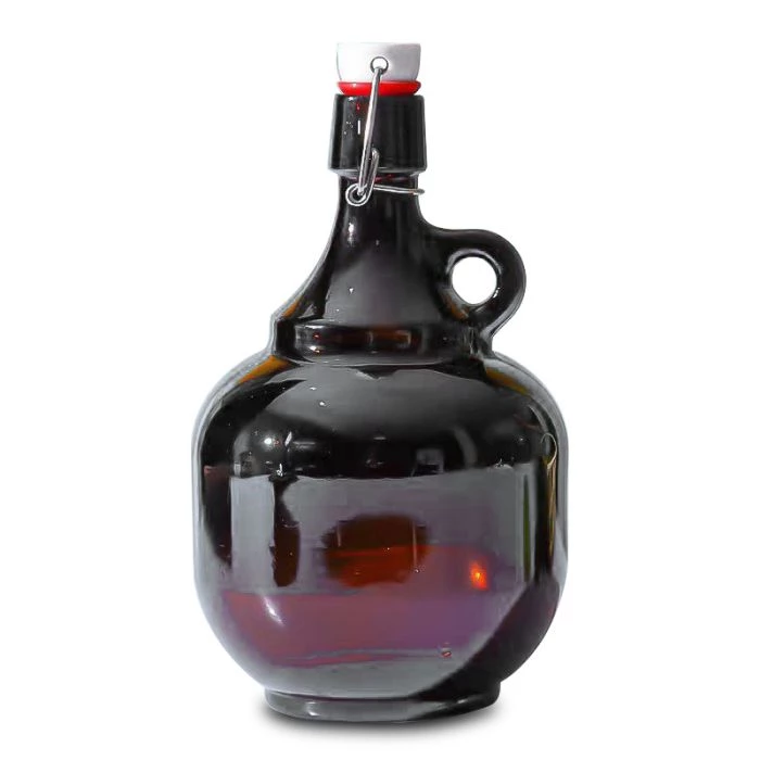 Garrafa growler de cerveja âmbar em formato de bola de 2 litros, jarra de cervejaria recarregável de 64 onças (1,9 litro) com alça.