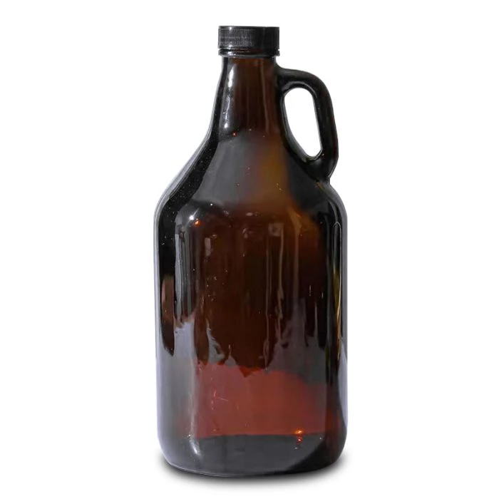 Garrafa growler âmbar de 2 litros para cerveja, jarra de cervejaria recarregável de 64 onças (1,9 litro) com alça.